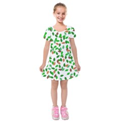 Leaves True Leaves Autumn Green Kids  Short Sleeve Velvet Dress by Simbadda