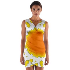 Sun Hot Orange Yrllow Light Wrap Front Bodycon Dress