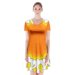 Sun Hot Orange Yrllow Light Short Sleeve V-neck Flare Dress