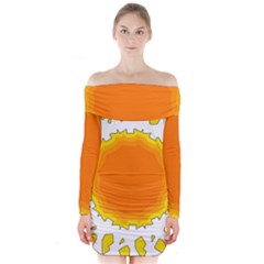 Sun Hot Orange Yrllow Light Long Sleeve Off Shoulder Dress by Alisyart