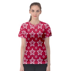 Star Red White Line Space Women s Sport Mesh Tee