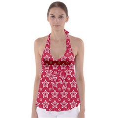 Star Red White Line Space Babydoll Tankini Top