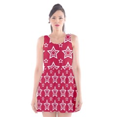 Star Red White Line Space Scoop Neck Skater Dress