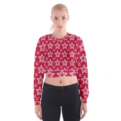 Star Red White Line Space Women s Cropped Sweatshirt by Alisyart