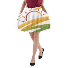 Sunset Spring Graphic Red Gold Orange Green A-line Pocket Skirt