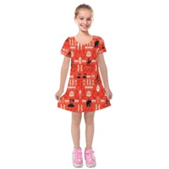 Traditional Wayang Kids  Short Sleeve Velvet Dress by Alisyart