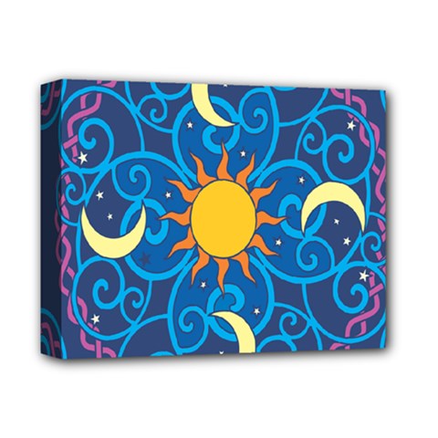 Sun Moon Star Space Purple Pink Blue Yellow Wave Deluxe Canvas 14  X 11 