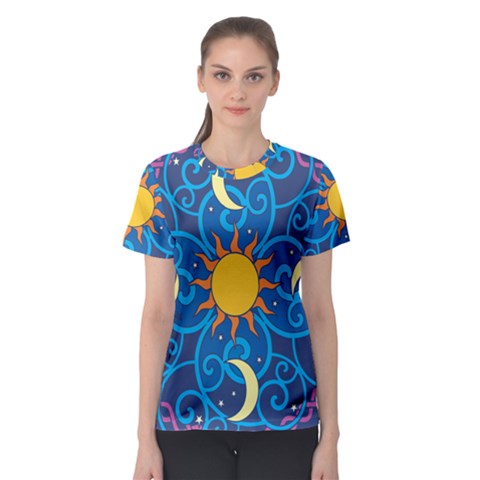 Sun Moon Star Space Purple Pink Blue Yellow Wave Women s Sport Mesh Tee by Alisyart