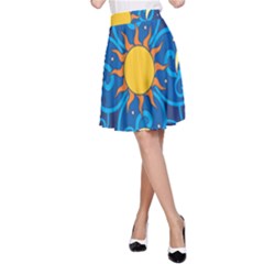 Sun Moon Star Space Purple Pink Blue Yellow Wave A-line Skirt