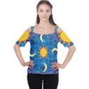 Sun Moon Star Space Purple Pink Blue Yellow Wave Women s Cutout Shoulder Tee View1