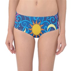 Sun Moon Star Space Purple Pink Blue Yellow Wave Mid-waist Bikini Bottoms