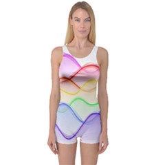 Twizzling Brain Waves Neon Wave Rainbow Color Pink Red Yellow Green Purple Blue One Piece Boyleg Swimsuit by Alisyart