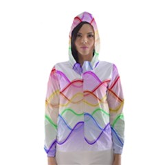 Twizzling Brain Waves Neon Wave Rainbow Color Pink Red Yellow Green Purple Blue Hooded Wind Breaker (women)