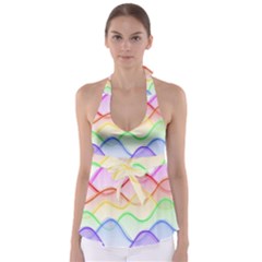 Twizzling Brain Waves Neon Wave Rainbow Color Pink Red Yellow Green Purple Blue Babydoll Tankini Top