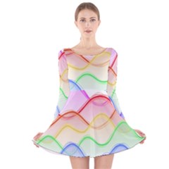 Twizzling Brain Waves Neon Wave Rainbow Color Pink Red Yellow Green Purple Blue Long Sleeve Velvet Skater Dress by Alisyart