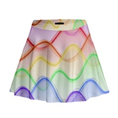 Twizzling Brain Waves Neon Wave Rainbow Color Pink Red Yellow Green Purple Blue Mini Flare Skirt by Alisyart