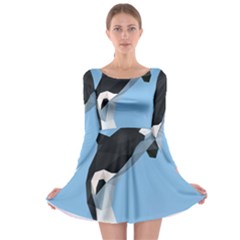 Whale Animals Sea Beach Blue Jump Illustrations Long Sleeve Skater Dress by Alisyart