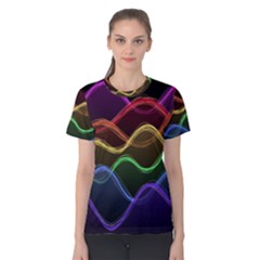 Twizzling Brain Waves Neon Wave Rainbow Color Pink Red Yellow Green Purple Blue Black Women s Cotton Tee