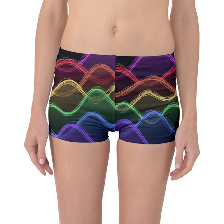 Twizzling Brain Waves Neon Wave Rainbow Color Pink Red Yellow Green Purple Blue Black Boyleg Bikini Bottoms