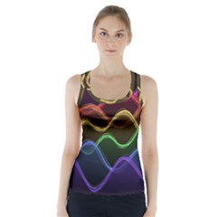 Twizzling Brain Waves Neon Wave Rainbow Color Pink Red Yellow Green Purple Blue Black Racer Back Sports Top