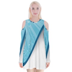 Water Bubble Waves Blue Wave Velvet Long Sleeve Shoulder Cutout Dress