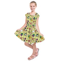 Wine Cheede Fruit Purple Yellow Kids  Short Sleeve Dress