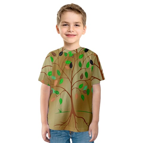 Tree Root Leaves Contour Outlines Kids  Sport Mesh Tee by Simbadda