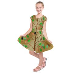 Tree Root Leaves Contour Outlines Kids  Short Sleeve Dress by Simbadda