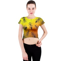 Insect Pattern Crew Neck Crop Top by Simbadda