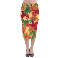 Autumn Leaves Velvet Midi Pencil Skirt by Simbadda