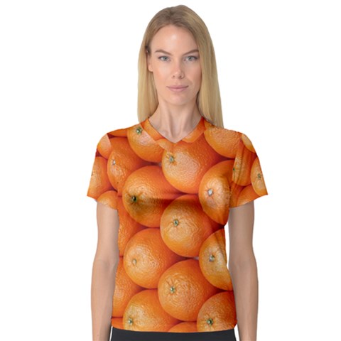 Orange Fruit Women s V-neck Sport Mesh Tee by Simbadda