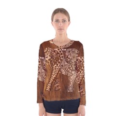 Elephant Aztec Wood Tekture Women s Long Sleeve Tee