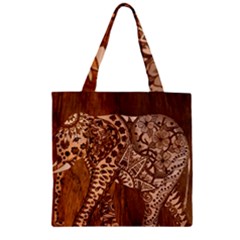 Elephant Aztec Wood Tekture Zipper Grocery Tote Bag