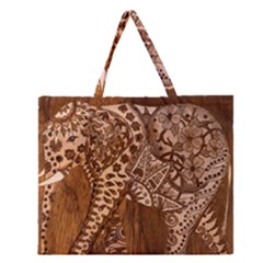 Elephant Aztec Wood Tekture Zipper Large Tote Bag