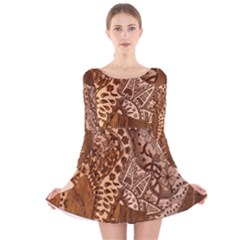 Elephant Aztec Wood Tekture Long Sleeve Velvet Skater Dress