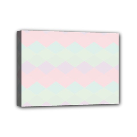 Argyle Triangle Plaid Blue Pink Red Blue Orange Mini Canvas 7  X 5 