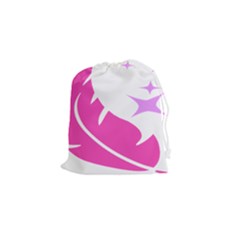 Bird Feathers Star Pink Drawstring Pouches (small)  by Alisyart
