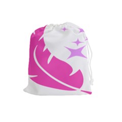 Bird Feathers Star Pink Drawstring Pouches (large) 