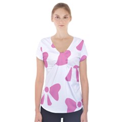 Bow Ties Pink Short Sleeve Front Detail Top