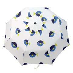 Blue Fish Swim Yellow Sea Beach Folding Umbrellas by Alisyart