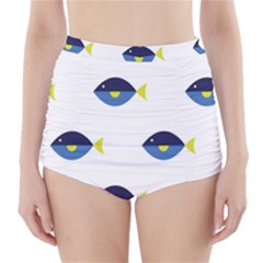 Blue Fish Swim Yellow Sea Beach High-waisted Bikini Bottoms by Alisyart