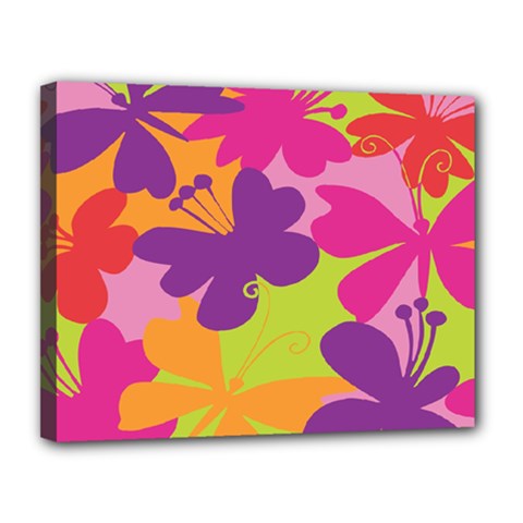 Butterfly Animals Rainbow Color Purple Pink Green Yellow Canvas 14  X 11 