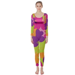 Butterfly Animals Rainbow Color Purple Pink Green Yellow Long Sleeve Catsuit