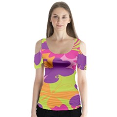 Butterfly Animals Rainbow Color Purple Pink Green Yellow Butterfly Sleeve Cutout Tee 