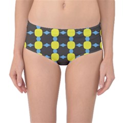 Blue Black Yellow Plaid Star Wave Chevron Mid-waist Bikini Bottoms by Alisyart