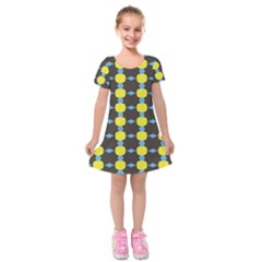 Blue Black Yellow Plaid Star Wave Chevron Kids  Short Sleeve Velvet Dress by Alisyart