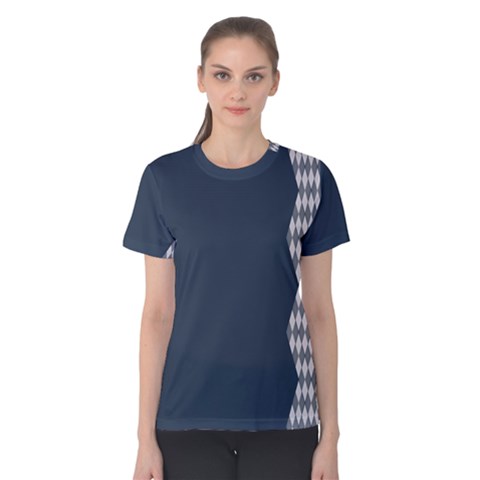 Argyle Triangle Plaid Blue Grey Women s Cotton Tee by Alisyart