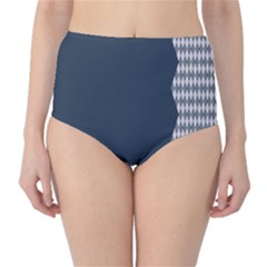 Argyle Triangle Plaid Blue Grey High-waist Bikini Bottoms