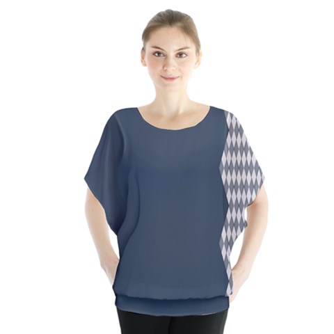 Argyle Triangle Plaid Blue Grey Blouse by Alisyart