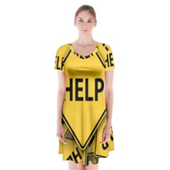 Caution Road Sign Help Cross Yellow Short Sleeve V-neck Flare Dress by Alisyart